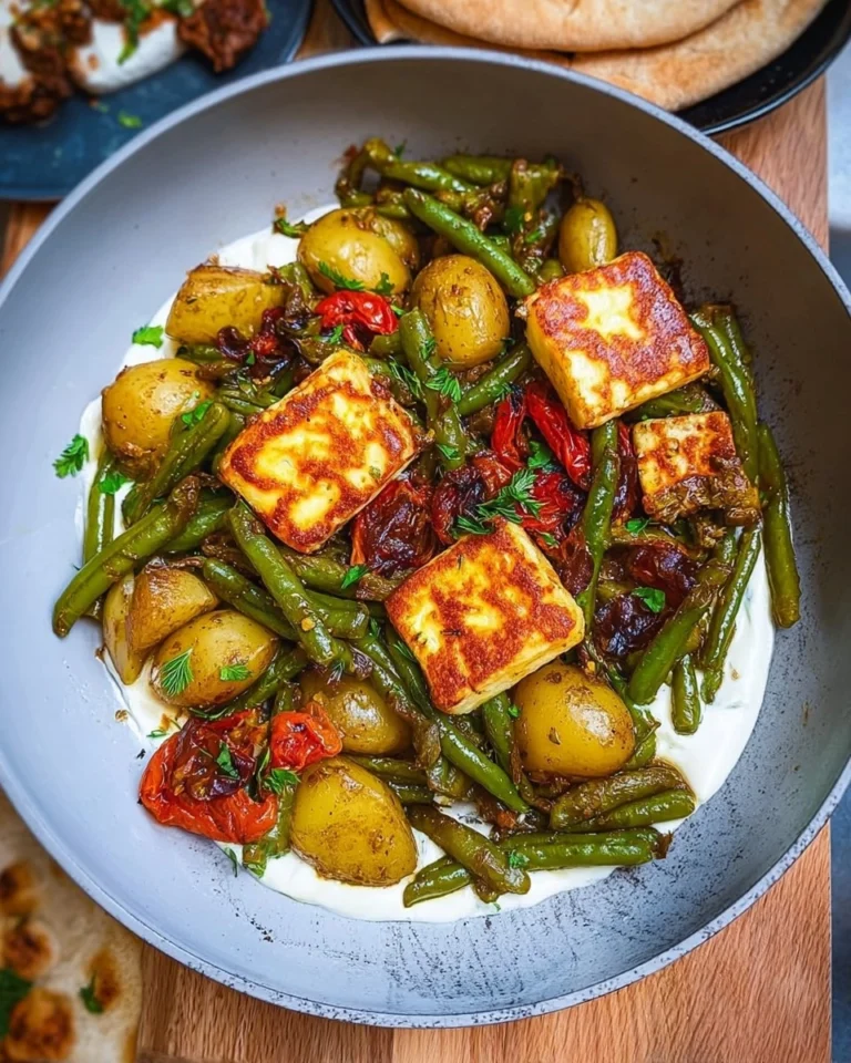 Buschbohnen-Kartoffel-Pfanne-Halloumi-Rezept
