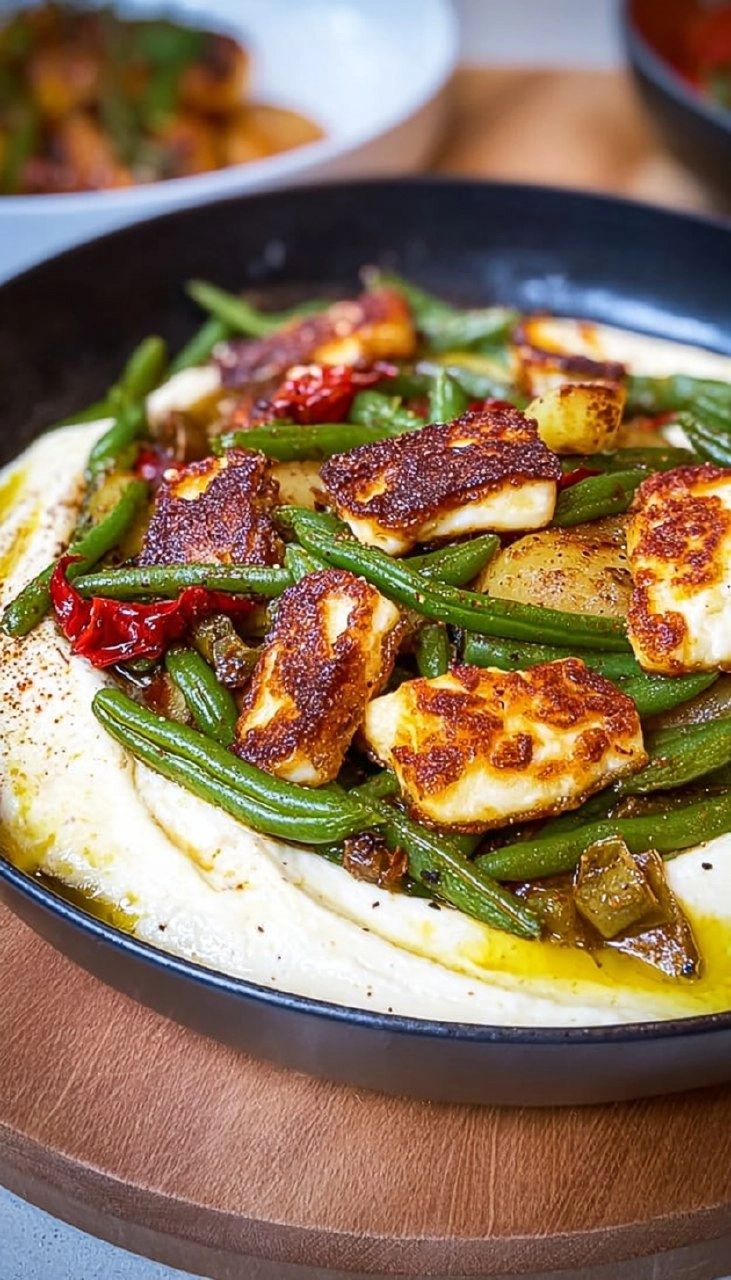 Buschbohnen-Kartoffel Pfanne & Halloumi