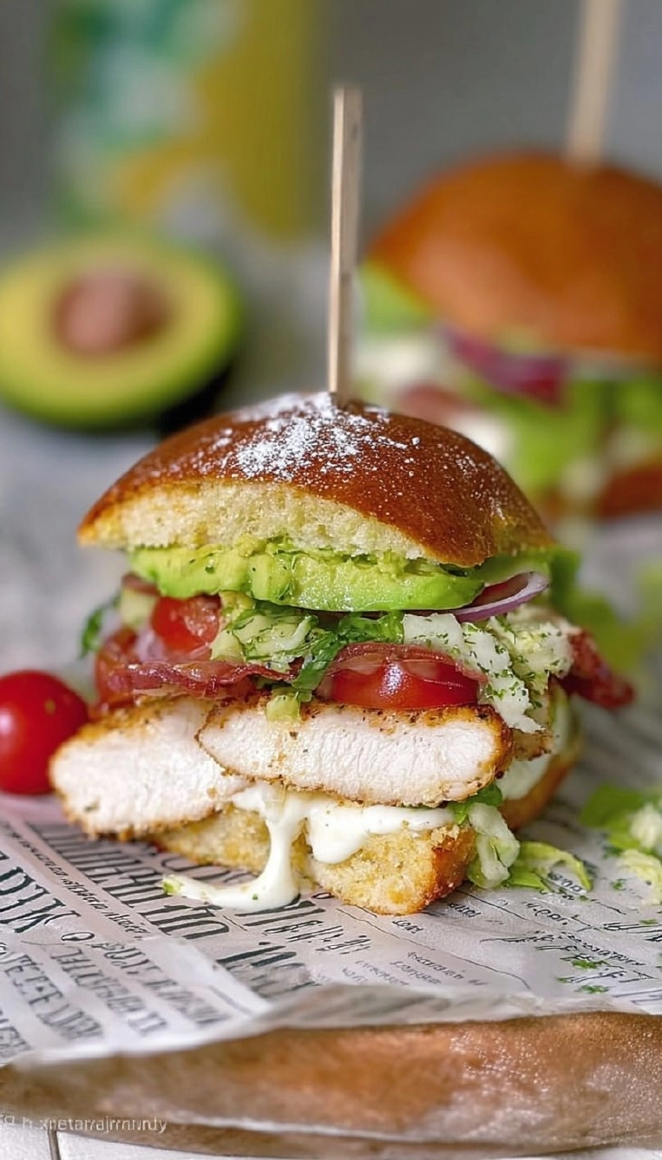 Caesar Chicken Sandwich mit Avocado, Tomate und Mozzarella