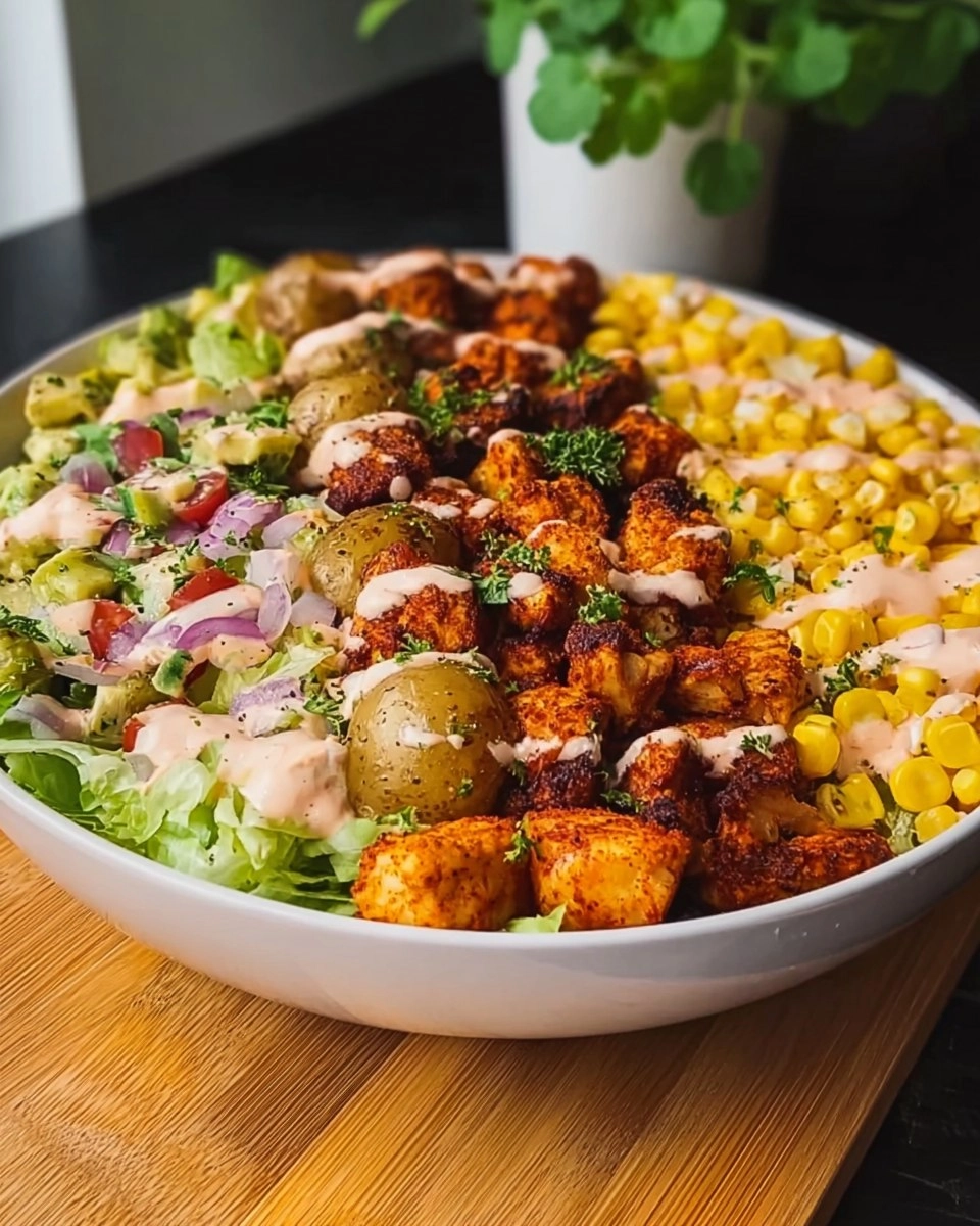 Kartoffel Hähnchen Bowl mit Mais Salat