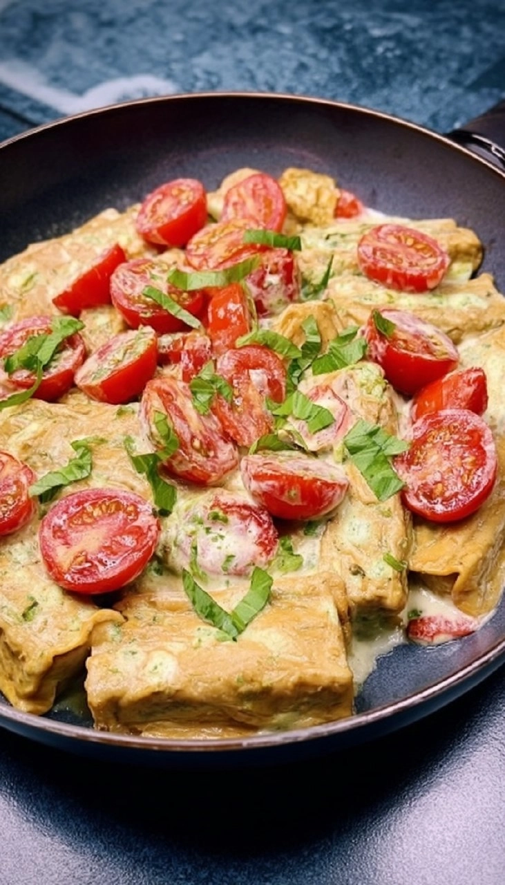 Maultaschen-Pfanne Mit Tomaten Und Käse