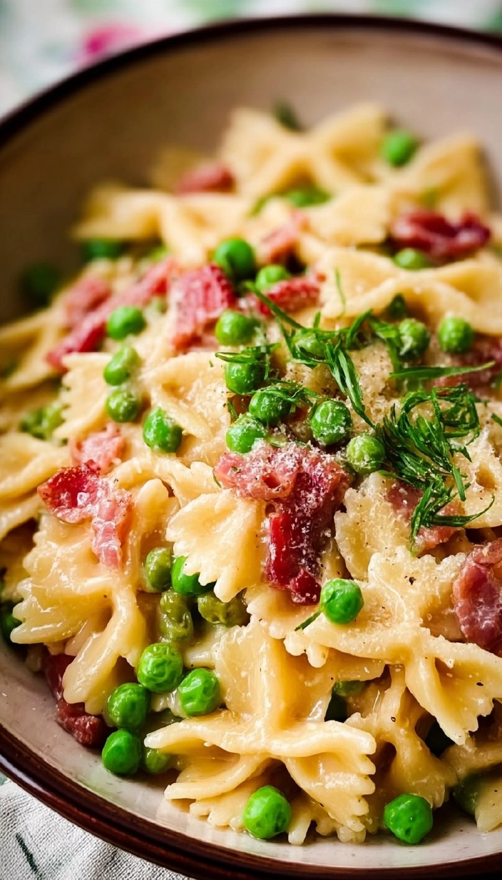 Pasta mit Pancetta und Erbsen