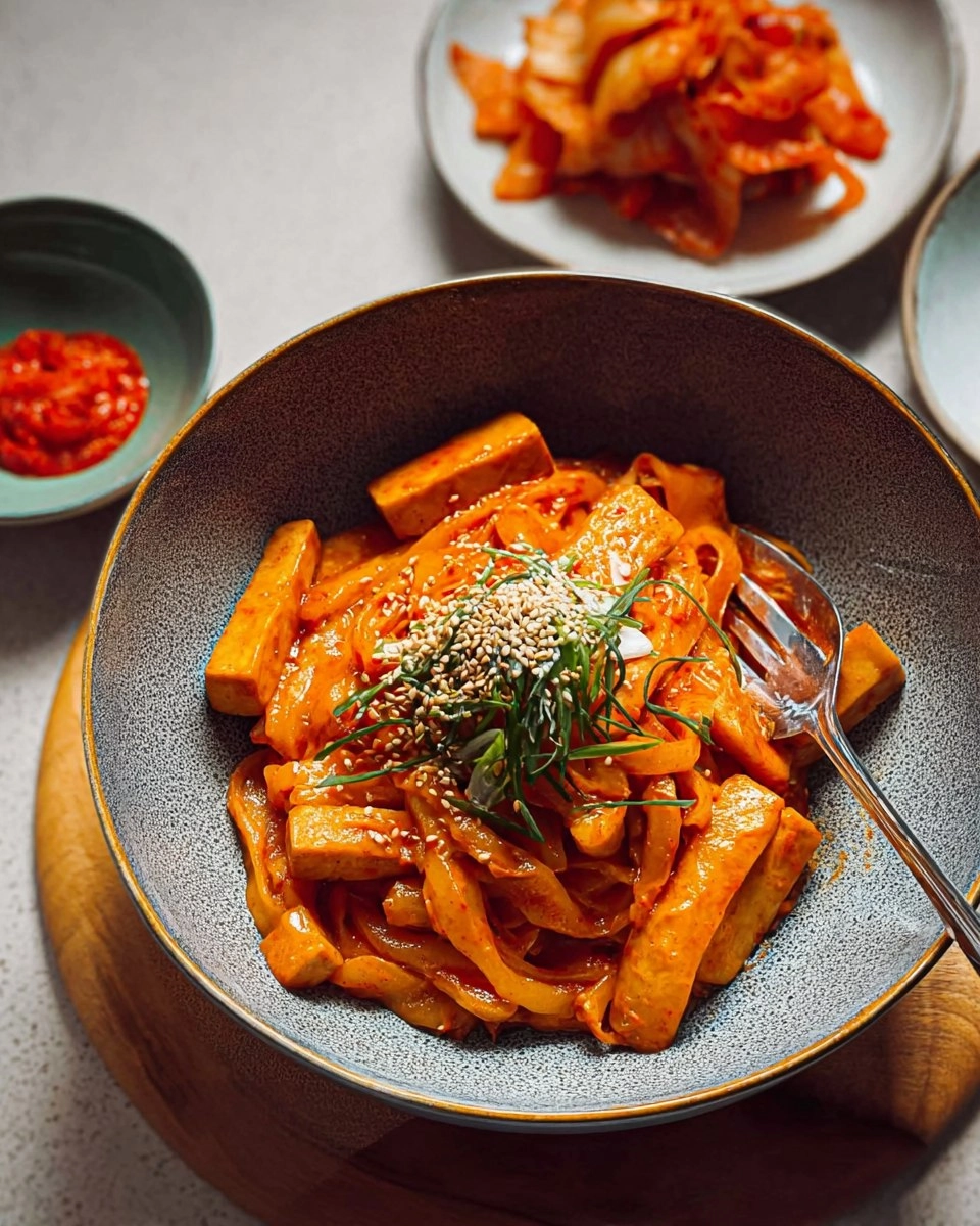 Tofu-Scherennudeln mit Kimchi-Sahnesauce