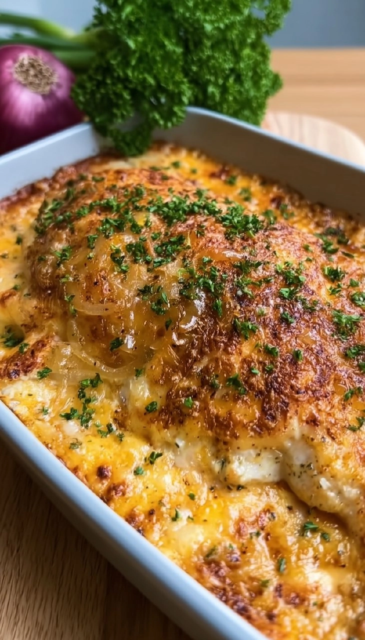 Zwiebel-Sahne-Hähnchen aus dem Ofen