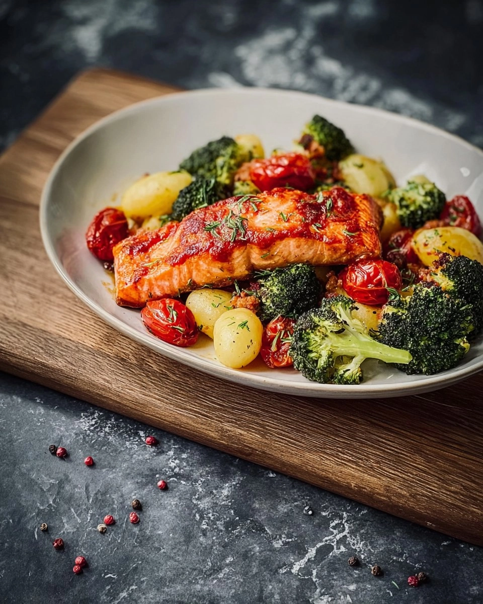 Lachs aus dem Airfryer mit Gnocchi, Brokkoli und Tomaten
