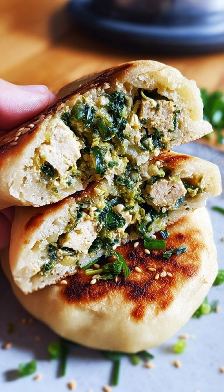 Pfannenbrote mit Bärlauch-Tofu-Füllung
